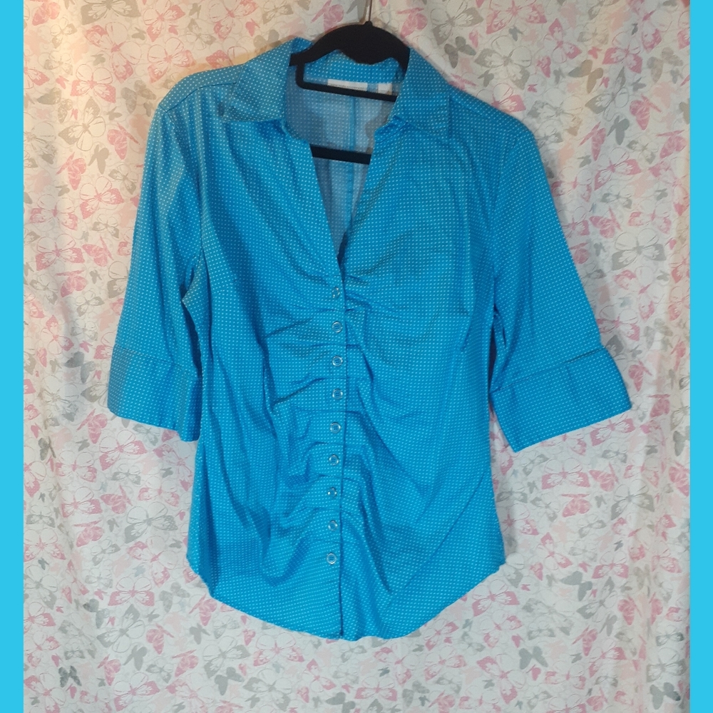 NY & Co. Blue Polka Dot Top
